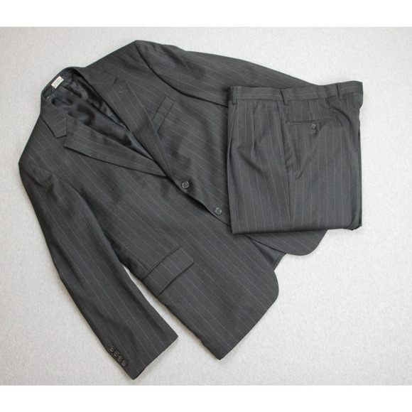 Jos A Bank Suit Mens 42R Gray Pinstripe 100% Wool Pants 36 x 29 - 2 Pcs Set